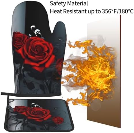 Pretty Roses Heat-Resistant Oven Mitt and Pot Holder Set