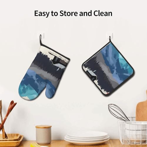 Red Fox Rustic Cabin Printed Oven Mitts and Pot Holders 2pcs Set