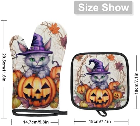 Aglebo Halloween Pumpkin Cats Oven Mitts Pot Holders Set of 2
