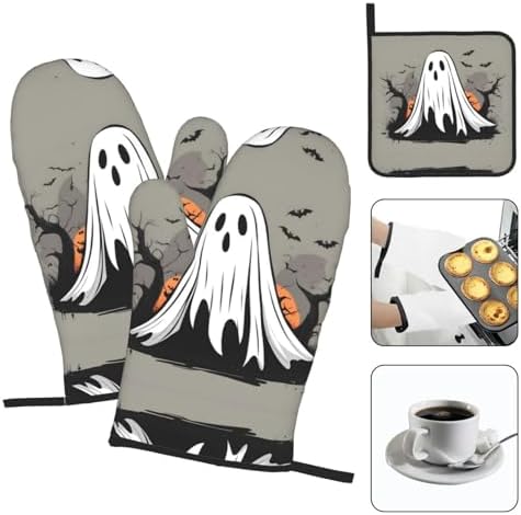 Halloween Ghost Pattern Thicken Pot Holder Set - Durable Waterproof Must-Have Kitchen Tool