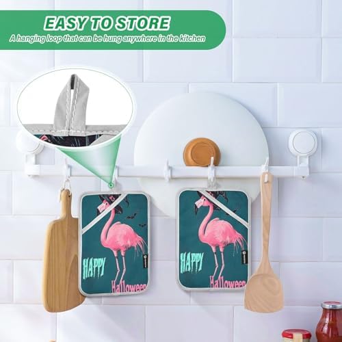Halloween Flamingo Green Pot Holders