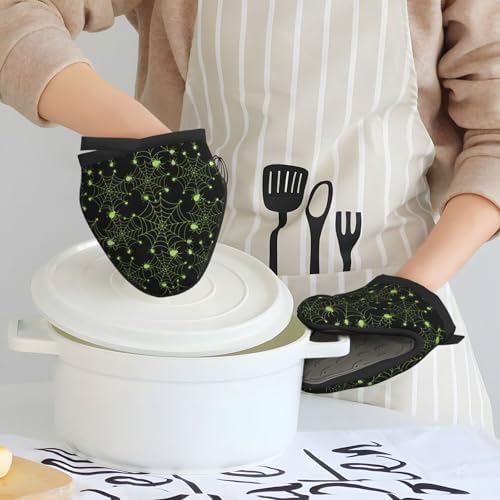 Halloween Halloween Green Spiderweb Oven Mitts