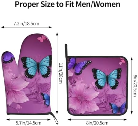 Quopvn Purple Butterflies Oven Mitts Pot Holders Non-Slip Kitchen Glove Set