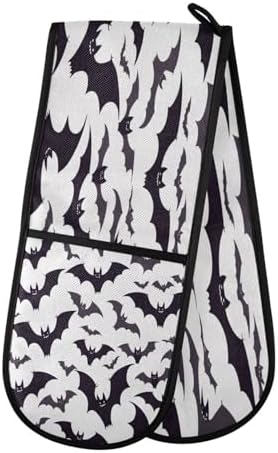 Quteprint Halloween Black Bats Oven Mitts 7 x 35 Heat Resistant