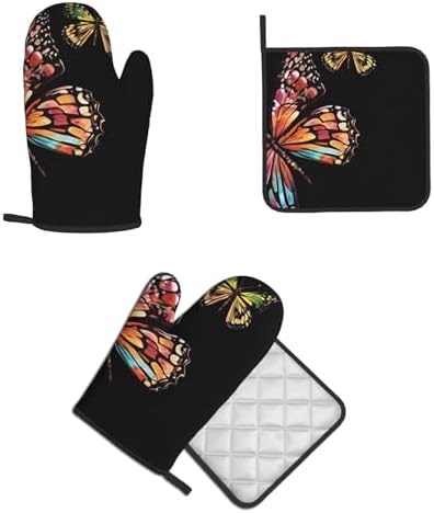 Pretty Butterfly-printed Oven Mitt Pot Holder Set