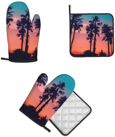 Palm Tree Sunset Oven Mitt and Pot Holder Set