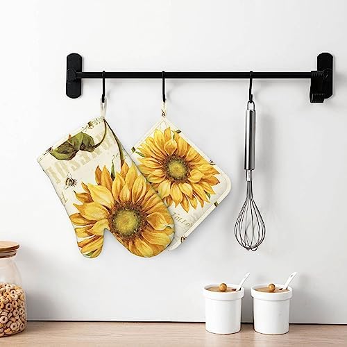 Sunflowers Oven Mitts Pot Holders Set for Kitchen Use