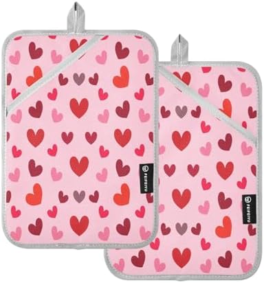 Kcldeci Cute Hearts 2Pack Heat Resistant Oven Mitts and Potholders