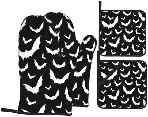 Oven Mitts Pot Holder Set Halloween Cute Bats Heat Resistant Pvc