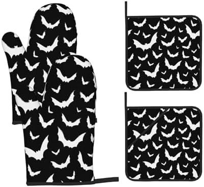Halloween Black Cats Oven Mitts and Pot Holders Set