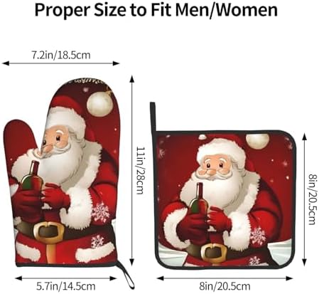 Merry Christmas Santa Claus Printed Oven Mitts and Pot Holders 2pcs Set