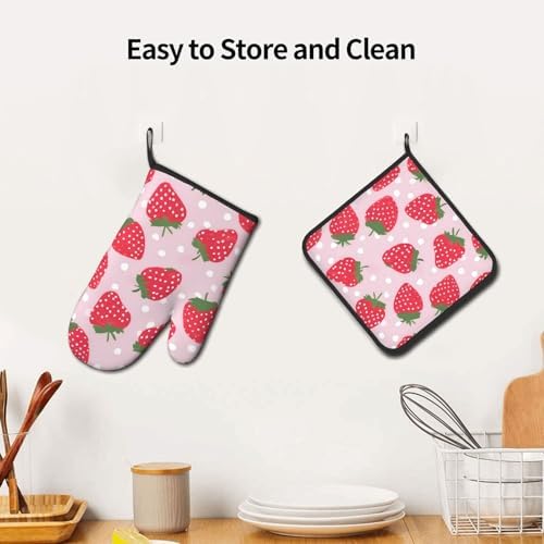 Strawberry Oven Mitts and Pot Holders 2pcs Set