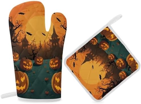 Halloween Orange Oven Mitts Pot Pads Set