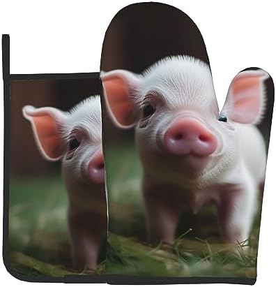 Cute Baby Pig Printed Oven Mitts and Pot Holders 2PCS Set