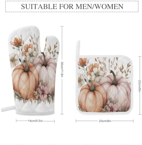 Pumpkin Flower Boho Fall Oven Mitts for Kitchen