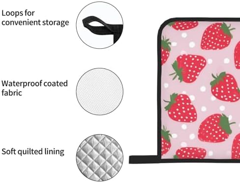 Strawberry-Printed Oven Mitts Pot Holders Set