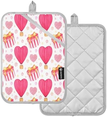 Kcldeci Pink Red Hot Air Balloon 2-Pack Potholders Heat Resistant Oven Mitts