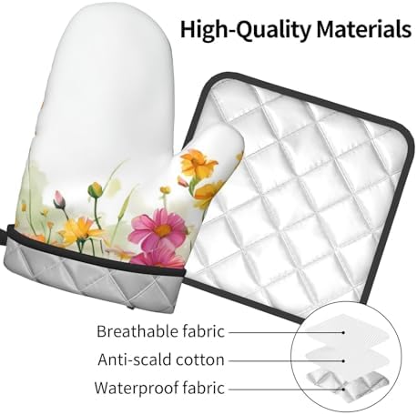 Cooking Casting Covered Quopvn Iris Flower Butterfly Printed Oven Mitt Set