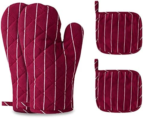 4-Piece Heat-Resistant Oven Mitts Pot Holder Set Durable Easy to Clean