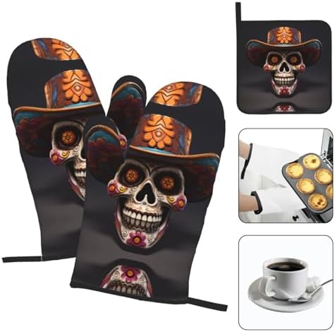Halloween Skull Oven Mitt Set 3