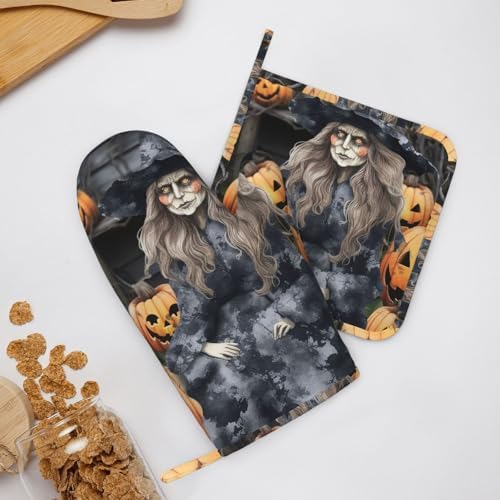 Pair of Funny Halloween Oven Mitts and Pot Holders Set
