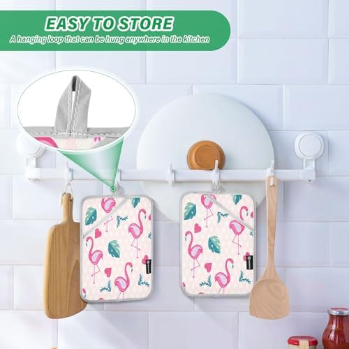 Flamingo Heart Design Heat Resistant Potholders Set