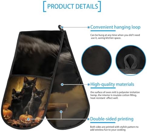 Gublec Halloween Cats Pumpkins Double Oven Mitt