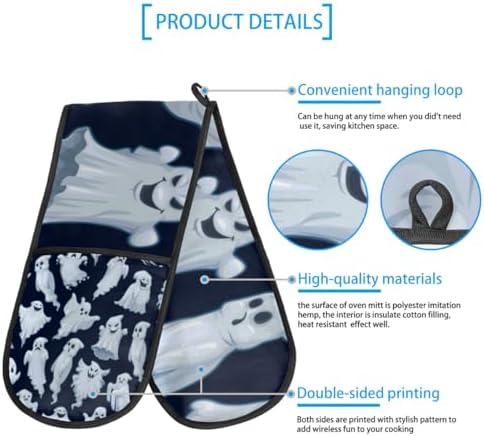 Scary Ghost Double Oven Mitts Heat-Resistant Gloves for Cooking Baking