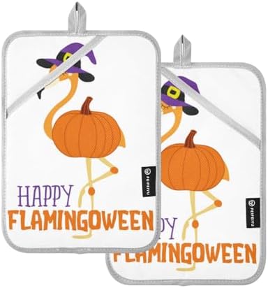 Flamingo Halloween Potholders Set
