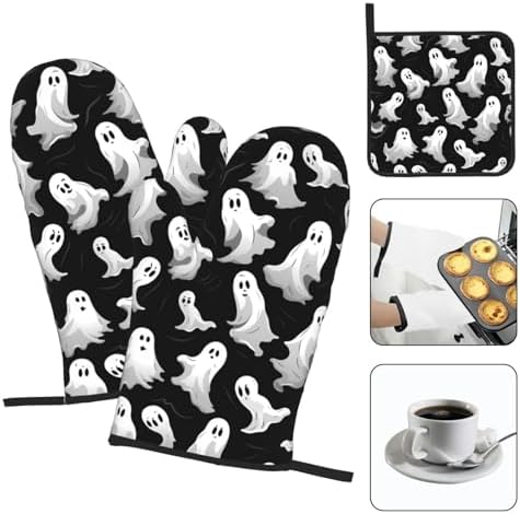 3PCS Halloween Goth Oven Mitts and Pot Holders Set