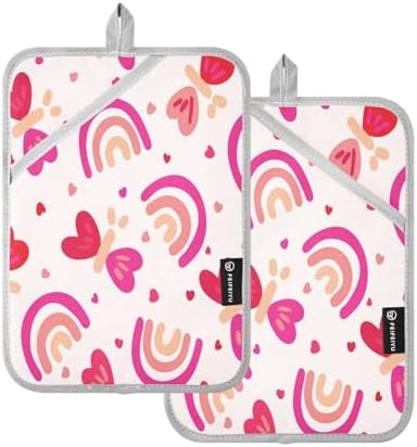 KCLDECI Butterfly Rainbows Hearts Potholders 2-Pack