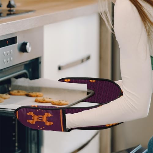Purple Skull Bones Halloween Double Oven Mitt Heat Resistant Kitchen Gloves