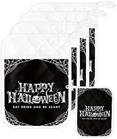 Pumpkin Pot Holder Set for Halloween - Heat-Resistant Kitchen Potholders with Pocket