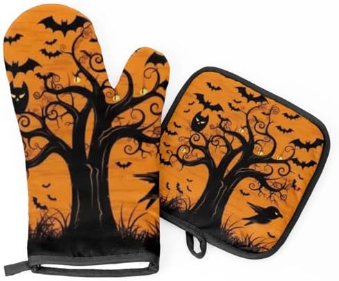 Aglebo Halloween Owls Oven Mitts Pot Holders Set of 2