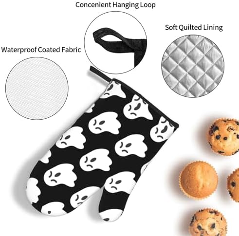 Halloween Ghost Pattern Heat-Resistant Oven Mitt Set for Cooking Baking