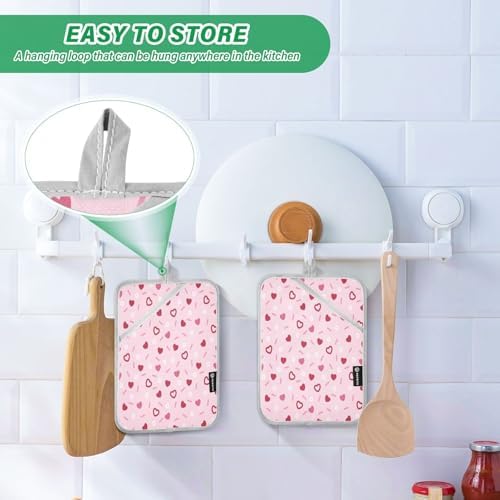 Kcldeci Pink Love Hearts Oven Mitts 2 Pack