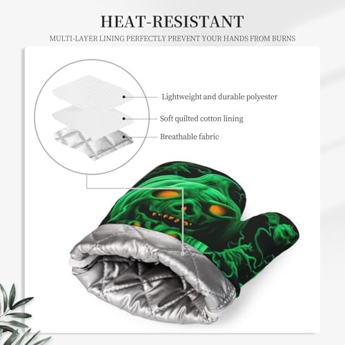 2-Piece Heat-Resistant Oven Mitts Pot Holders Set Non-Slip Halloween-Theme