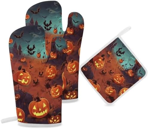 Halloween Cookware Gloves Heat-Resistant Oven Mitts Set of 3