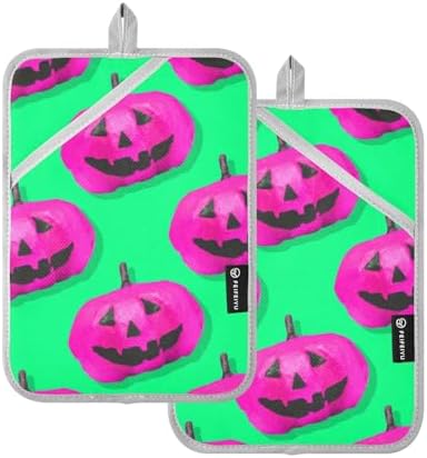2-Piece Halloween Pink Pumpkin Potholders