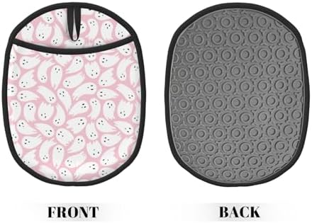 Halloween Pink Ghost Heat-Resistant Potholders Durable Kitchen Tools with Storage Loop