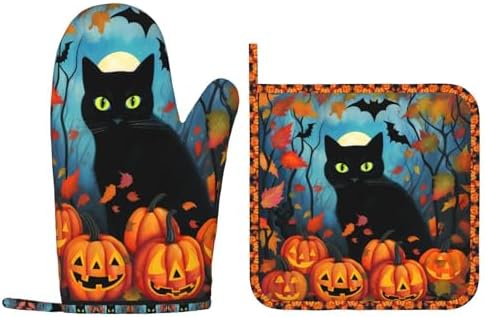 Black Cat Oven Mitts Pot Holders Set