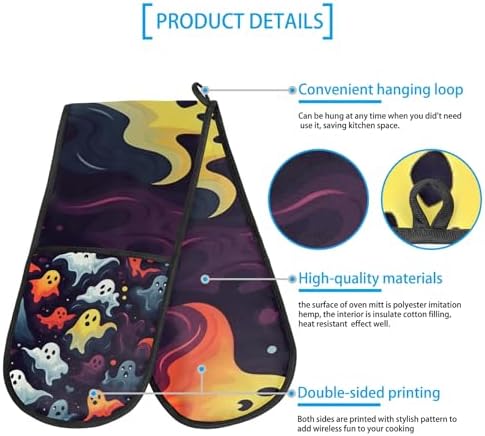 Gublec Halloween Ghosts Double Oven Mitts Heat-Resistant Long