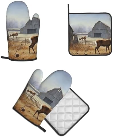 Quopvn Deer Hunting Oven Mitts Pot Holders 2pcs Set