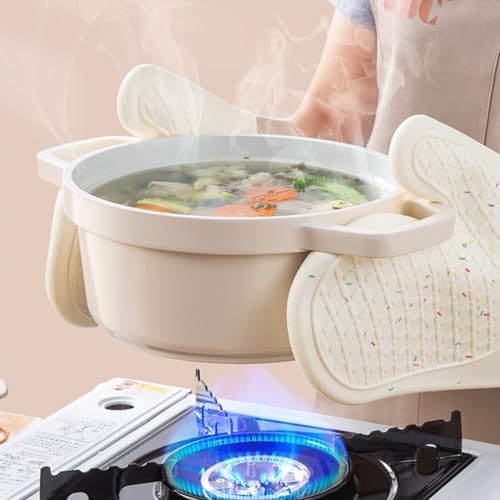 FORATER Heat-Resistant Silicone Oven Mitts 11 Waterproof Durable Cooking Gloves White