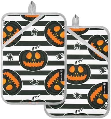 OurVII Jacko Lantern - 2x Potholders with Pockets for Halloween Kitchen Use