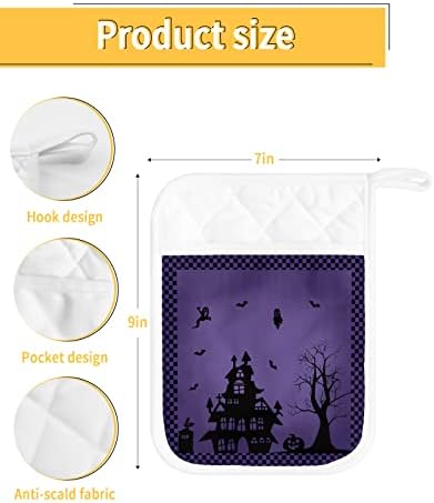 Haunted House Purple Pot Holders with Pocket for Kitchen