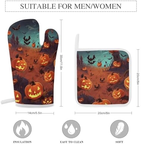 Halloween Cookware Gloves Heat-Resistant Oven Mitts Set of 3
