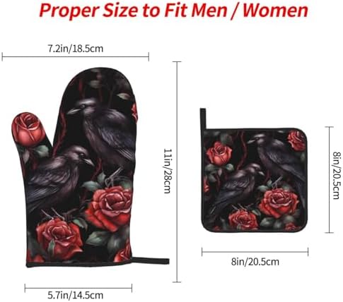 DXTKWL Halloween Rose Crows Oven Mitt Set of 3