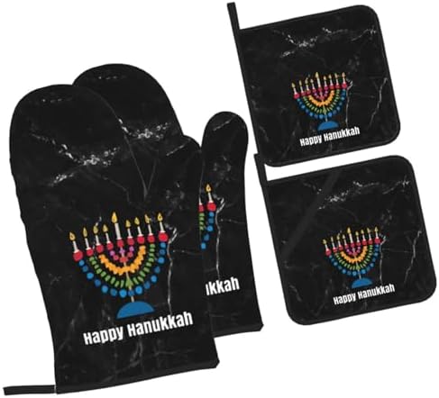 Delightful Hanukkah Heat-Resistant Oven Mitts and Pot Holders Set 4PCS