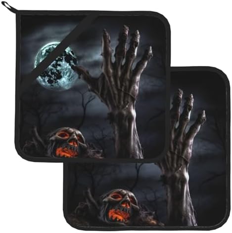 Zombie Hand Dark Halloween Potholder Set